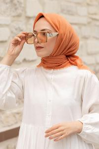 Lamelif Düz Flamlı Eşarp Turuncu