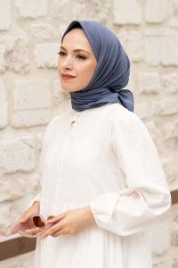 Lamelif Keten Eşarp Kot Mavi