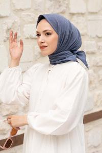Lamelif Keten Eşarp Kot Mavi