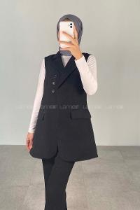 Modalamelif Kapak Cep Detaylı Pensli Yelek Takım Siyah