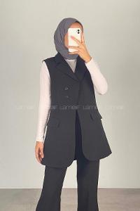 Modalamelif Kapak Cep Detaylı Pensli Yelek Takım Siyah