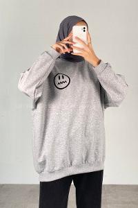 Modalamelif Emoji Baskılı Kaşkorse Sweat Gri