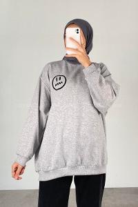 Modalamelif Emoji Baskılı Kaşkorse Sweat Gri