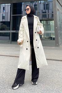 Cream Reglan Sleeveless Arm Without Accessories Poplin Fabric Trench Coat