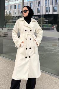 Cream Reglan Sleeveless Arm Without Accessories Poplin Fabric Trench Coat