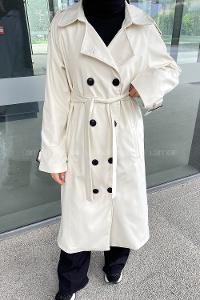 Cream Reglan Sleeveless Arm Without Accessories Poplin Fabric Trench Coat