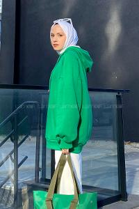 Green Hood Neck Long Arm Unprinted Sweatshirt