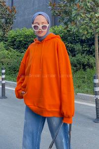 Orange Hood Neck Long Arm Unprinted Sweatshirt
