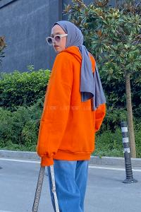 Orange Hood Neck Long Arm Unprinted Sweatshirt