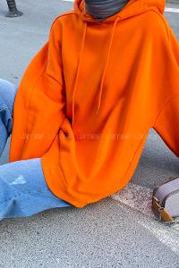 Orange Hood Neck Long Arm Unprinted Sweatshirt