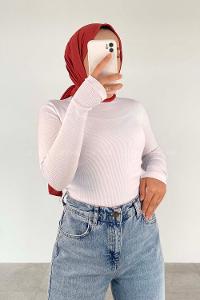 Lamelif Balıkçı Yaka Fitilli Body Beyaz