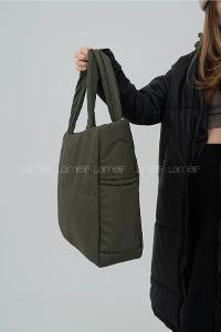 Lamelif Kabartmalı Puf Kumaş Çanta Haki