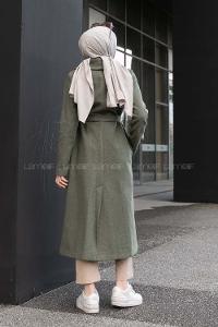 Khaki Shirt Collar Long Arm Stamp Fabric Coat