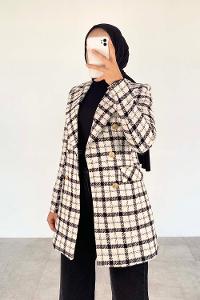 Modalamelif Gold Düğmeli Tüvit Ceket Beyaz - Siyah