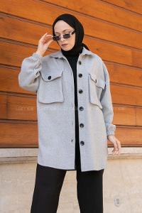 Gray Shirt Collar Long Arm Cotton Jacket