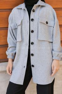 Gray Shirt Collar Long Arm Cotton Jacket