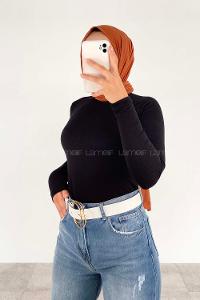 Lamelif Yarım Balıkçı Yaka Düz Renk Body Siyah Renk
