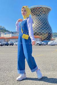 Dark Blue Normal Neck Denim Unprinted Overalls