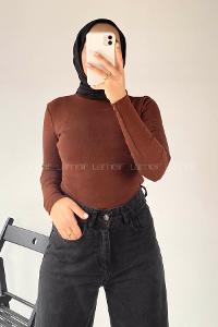 Lamelif Balıkçı Yaka Fitilli Body Acı Kahve