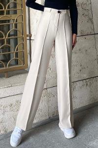 Modalamelif Yün Efekt Çimalı Pantolon Krem