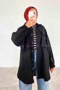 Lamelif Körük Cepli Yüksek Kalite Kaşe Ceket Siyah