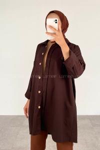 ModalamelModalamelif Tek Cepli Tahta Düğmeli Gömlek Çikolata Kahve