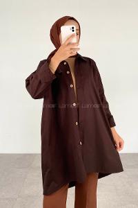 ModalamelModalamelif Tek Cepli Tahta Düğmeli Gömlek Çikolata Kahve