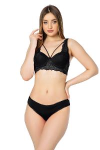 Black Cotton Fabric Underwire Support 
