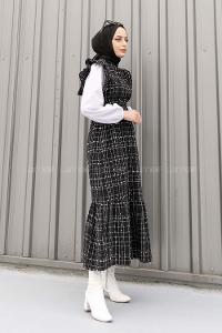 Lamelif  Sıfır Kol Detaylı Tesettür Elbise Siyah