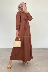 Chocolate Brown Medium Crew Neck Cotton Fabric Unprinted Dresess