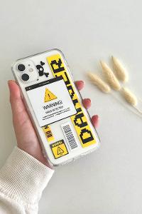 Lamelif ıPhone 11 Warning Baskılı Şeffaf Telefon Kılıfı