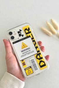 Lamelif ıPhone 11 Warning Baskılı Şeffaf Telefon Kılıfı