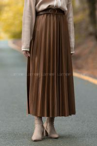 Modalamelif Beli Lastikli Deri Görünümlü Laklı Etek Acı Kahve