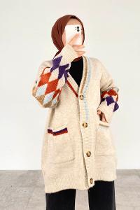 Modalamelif Çift Cepli Kol Garnili Hırka Bej