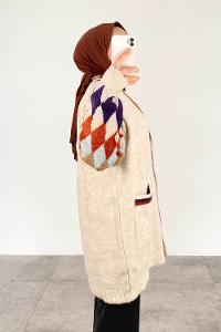 Modalamelif Çift Cepli Kol Garnili Hırka Bej