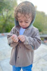 Brown Zippered Neck Long Arm Cotton Fabric Cardigan