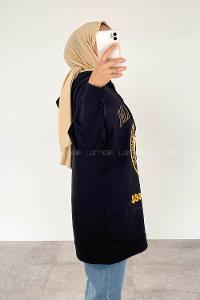 Lamelif Mıchıgan Yazı Baskılı Kapüşonlu Sweat Siyah