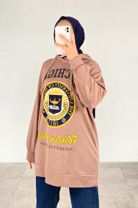 Soft Brown Hood Neck Half Arm Arm Unprinted Sweatshirt