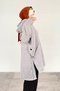 Modalamelif Yanı Düğme Detaylı Oversize Sweatshirt Gri
