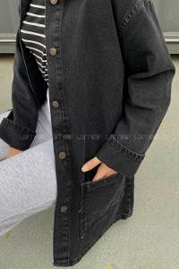 Lamelif Cepli Düğmeli Eskitme Kot Füme