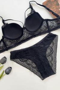 Black Cotton Fabric Underwire Support 