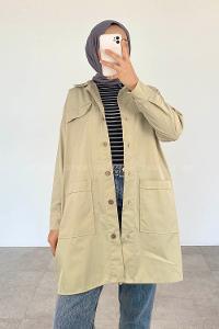 Water Green Shirt Collar Long Arm Cotton Fabric Unprinted Shirt