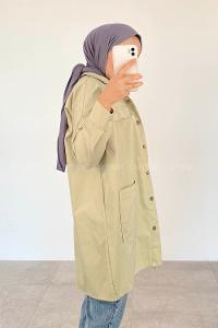 Water Green Shirt Collar Long Arm Cotton Fabric Unprinted Shirt