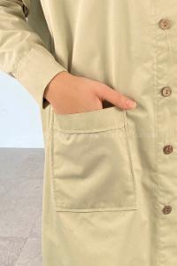 Water Green Shirt Collar Long Arm Cotton Fabric Unprinted Shirt