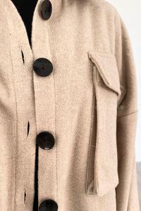 Beige Shirt Collar Long Arm Cotton Jacket