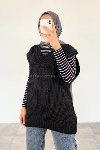 Modalamelif Ovarsize V Yaka Süveter Füme