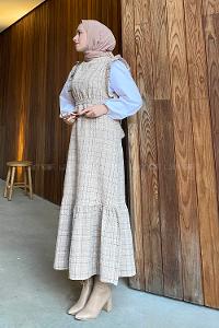 Brown With Milk Mandarin Collar Cotton Fabric Unprinted Dresess