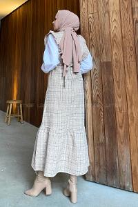 Brown With Milk Mandarin Collar Cotton Fabric Unprinted Dresess