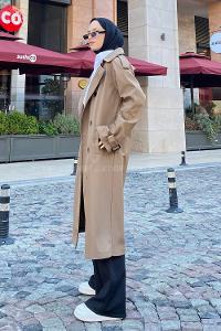 Brown Reglan Sleeveless Arm Without Accessories Poplin Fabric Trench Coat