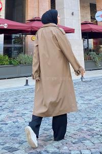 Brown Reglan Sleeveless Arm Without Accessories Poplin Fabric Trench Coat